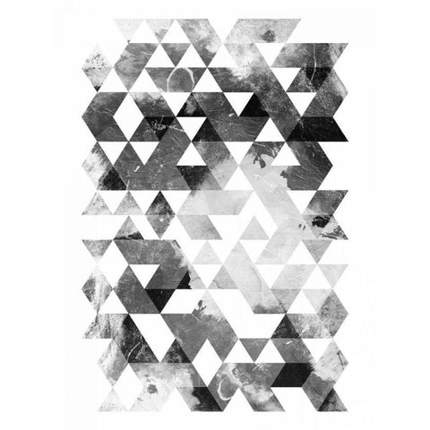 Black And White Triangles Black Modern Wood Framed Art Print with Double Matting by OnRei