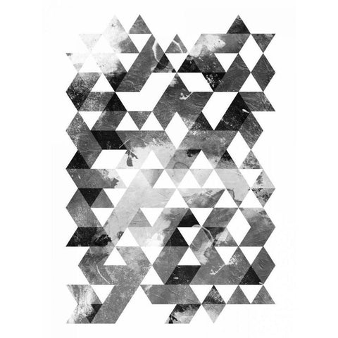 Black And White Triangles Mate Black Modern Wood Framed Art Print with Double Matting by OnRei