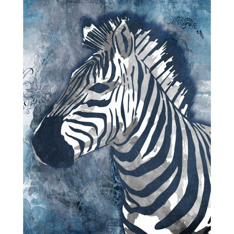 Grey Blue Zebra Black Modern Wood Framed Art Print with Double Matting by OnRei