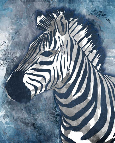 Grey Blue Zebra White Modern Wood Framed Art Print with Double Matting by OnRei