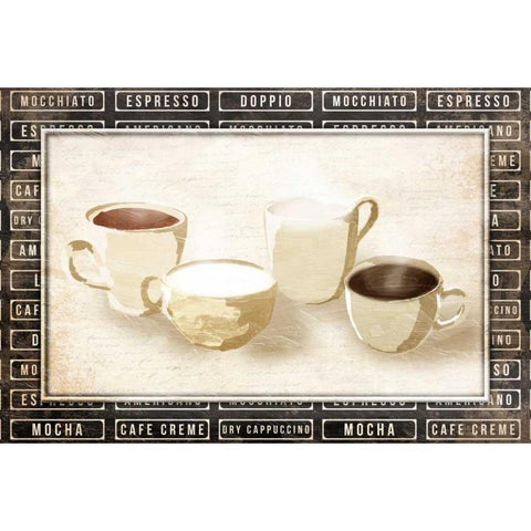 Row Of Coffee Cream Gold Ornate Wood Framed Art Print with Double Matting by OnRei