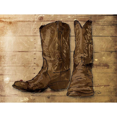 Sketched Boots White Modern Wood Framed Art Print by OnRei