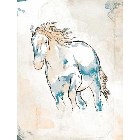 Running Horse Blue White Modern Wood Framed Art Print by OnRei