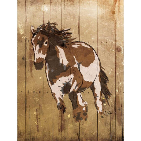 Running Horse Gold Ornate Wood Framed Art Print with Double Matting by OnRei