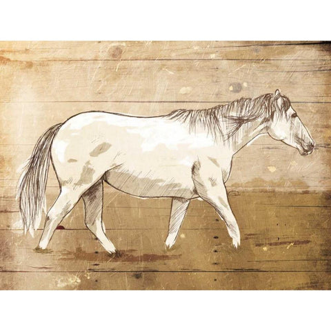 Walking Horse White Modern Wood Framed Art Print by OnRei