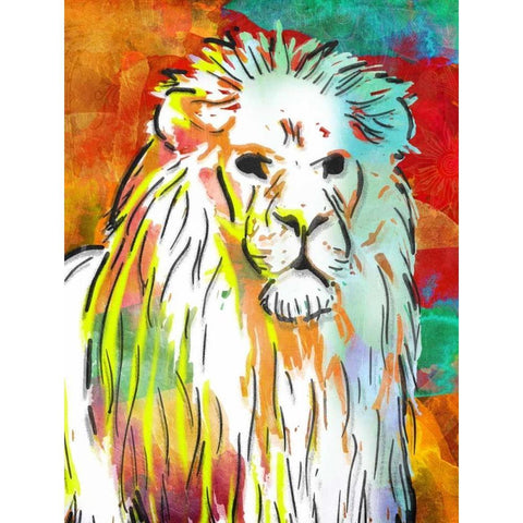 Vibrant Lion White Modern Wood Framed Art Print by OnRei