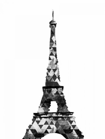 Grey Eiffel Triangles White Modern Wood Framed Art Print with Double Matting by OnRei