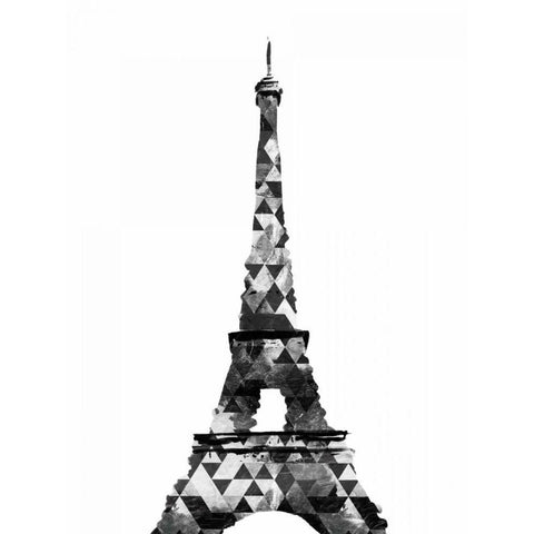 Grey Eiffel Triangles Black Modern Wood Framed Art Print with Double Matting by OnRei