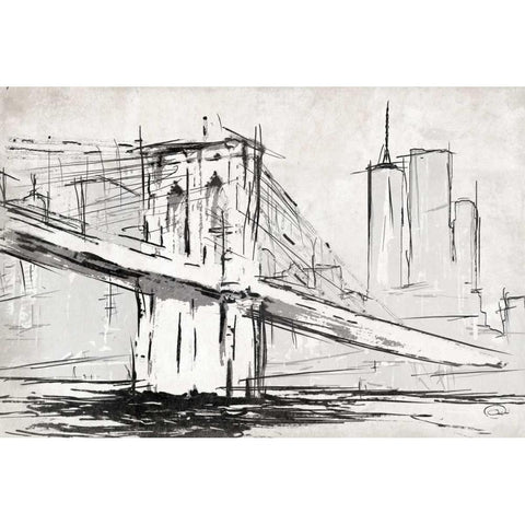 Brooklyn Sketch White Modern Wood Framed Art Print by OnRei