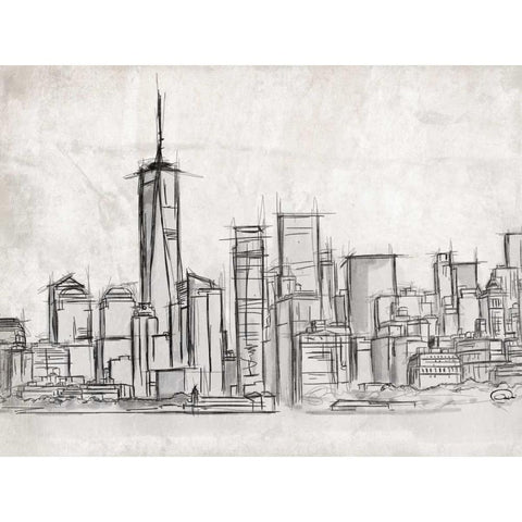 NY Skyline Black Modern Wood Framed Art Print with Double Matting by OnRei