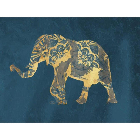 Navy Gold Elephant Gold Ornate Wood Framed Art Print with Double Matting by OnRei