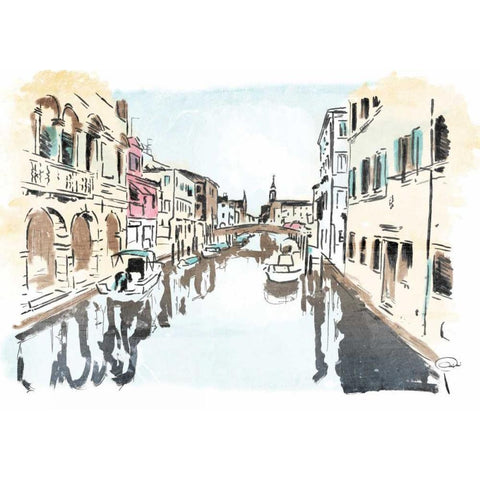 Venice In Ink Gold Ornate Wood Framed Art Print with Double Matting by OnRei