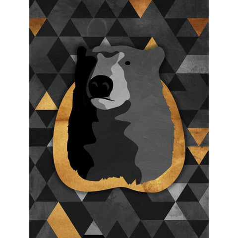 Dark Gold Triangular Bear Black Modern Wood Framed Art Print with Double Matting by OnRei