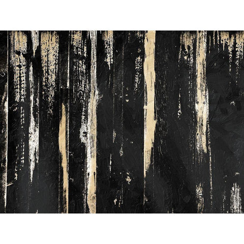 Gold Streaks Black Modern Wood Framed Art Print with Double Matting by OnRei