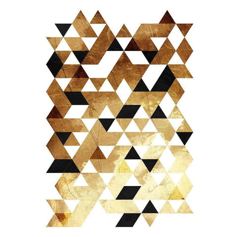 Golden Triangles Black Modern Wood Framed Art Print with Double Matting by OnRei