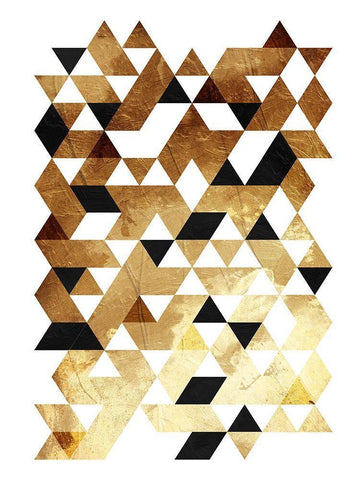 Golden Triangles White Modern Wood Framed Art Print with Double Matting by OnRei