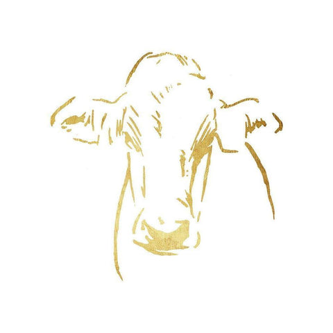 Gold Cow White Modern Wood Framed Art Print by OnRei