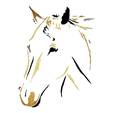 Gold Black Horse Black Modern Wood Framed Art Print with Double Matting by OnRei