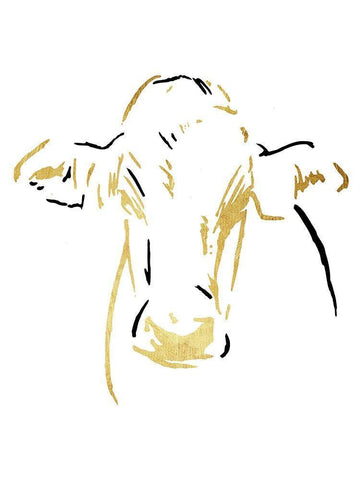 Gold Black Cow White Modern Wood Framed Art Print with Double Matting by OnRei