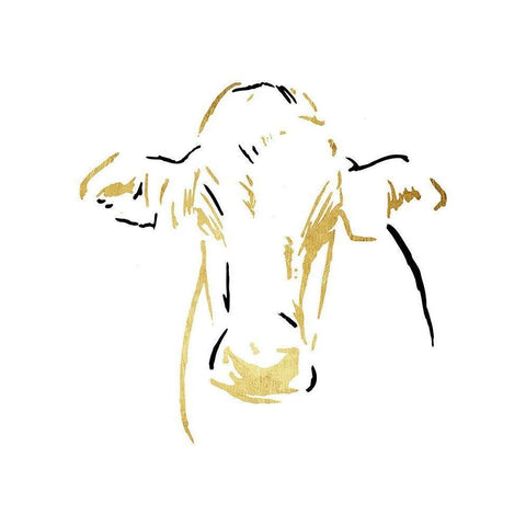 Gold Black Cow Black Modern Wood Framed Art Print with Double Matting by OnRei