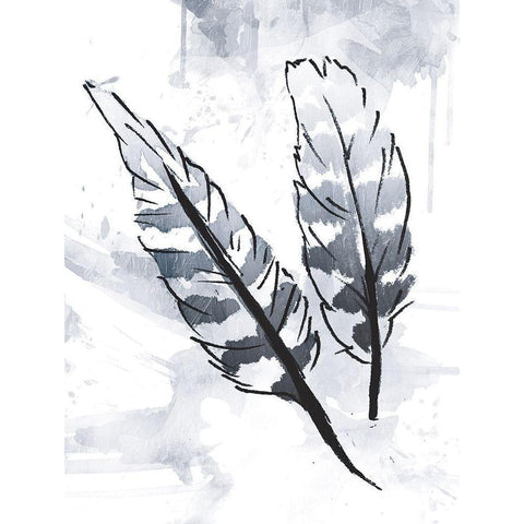 Silver Feathers Black Modern Wood Framed Art Print with Double Matting by OnRei