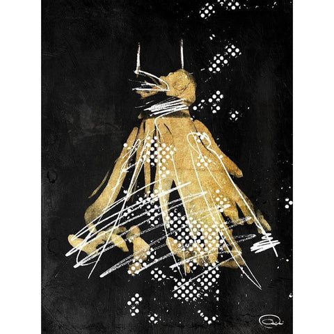 Gold Dress White Dots Two Black Modern Wood Framed Art Print with Double Matting by OnRei