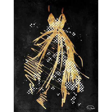 Gold Dress White Dots Three Black Modern Wood Framed Art Print with Double Matting by OnRei