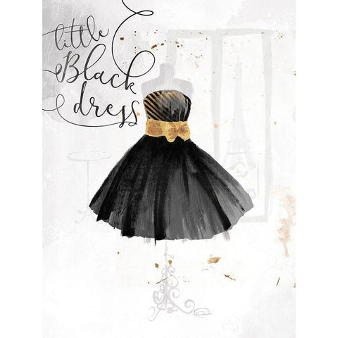 Little Black Gold Dress White Modern Wood Framed Art Print by OnRei