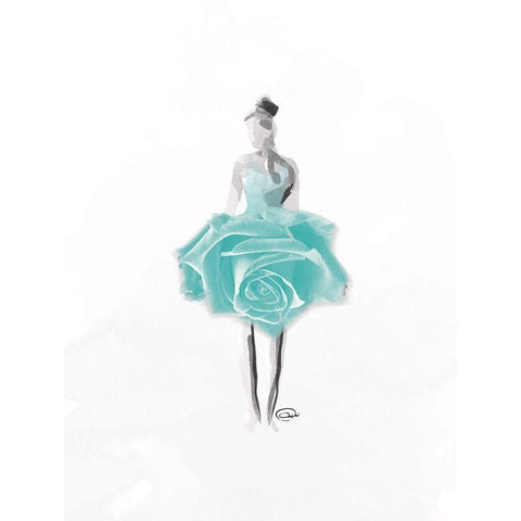 Teal Rose Ballerina White Modern Wood Framed Art Print by OnRei