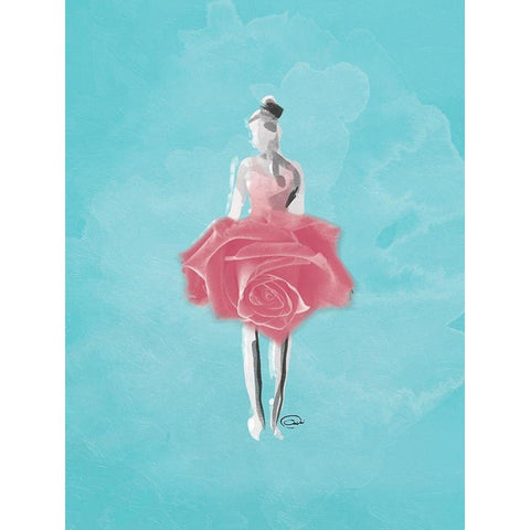 Teal Rose Ballerina Background White Modern Wood Framed Art Print by OnRei