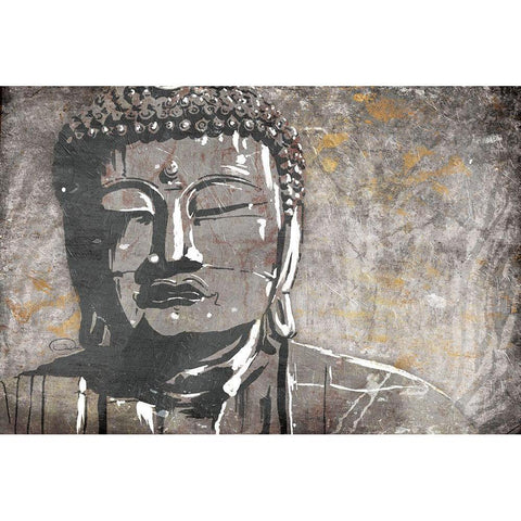 Nuetral Buddha Black Modern Wood Framed Art Print with Double Matting by OnRei