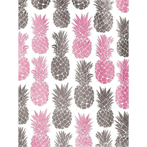 Pink Grey Pineapples Black Modern Wood Framed Art Print with Double Matting by OnRei