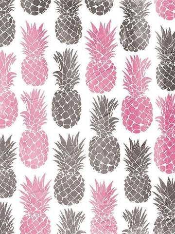 Pink Grey Pineapples Black Ornate Wood Framed Art Print with Double Matting by OnRei