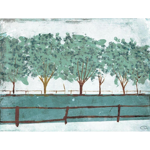 Trees And Fences Black Modern Wood Framed Art Print with Double Matting by OnRei