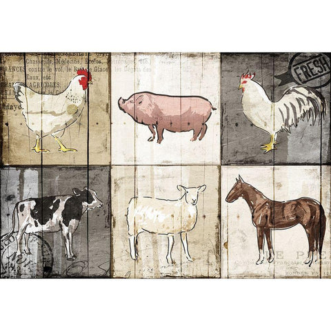 Farm Animals PM White Modern Wood Framed Art Print by OnRei