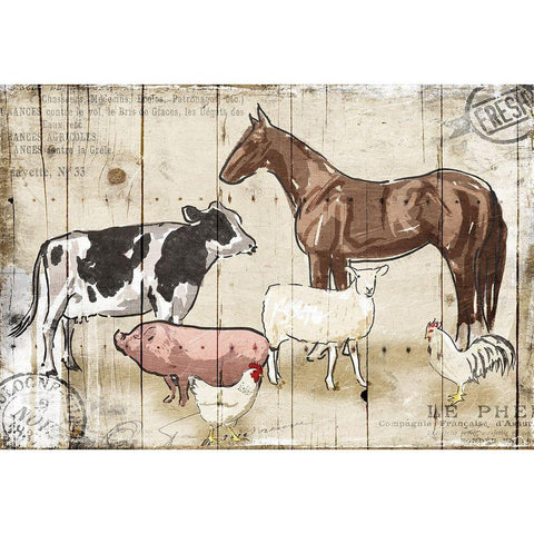 Farm Animal Crew Gold Ornate Wood Framed Art Print with Double Matting by OnRei