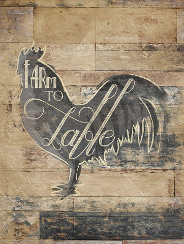 Farm To Table Rooster White Modern Wood Framed Art Print with Double Matting by OnRei