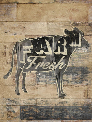 Farm Fresh Cow Black Ornate Wood Framed Art Print with Double Matting by OnRei