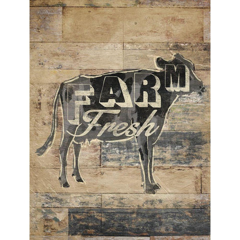 Farm Fresh Cow Black Modern Wood Framed Art Print with Double Matting by OnRei