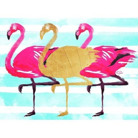 Flamingo Gold White Modern Wood Framed Art Print by OnRei