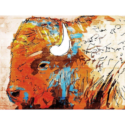 Rich Bison White Modern Wood Framed Art Print by OnRei