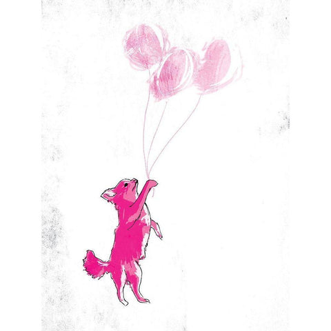 Dog Holding Balloon White Modern Wood Framed Art Print by OnRei