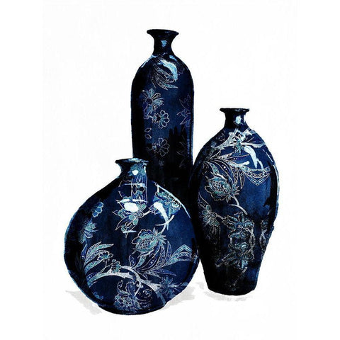 Blue China Vases White Modern Wood Framed Art Print by OnRei