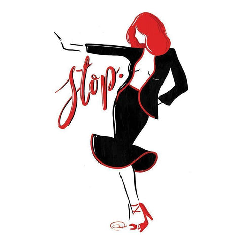 Stop Lady In Red White Modern Wood Framed Art Print by OnRei