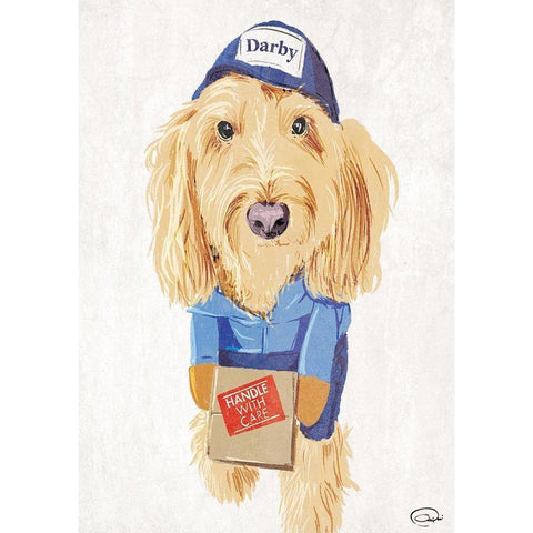 Mail Dog White Modern Wood Framed Art Print by OnRei