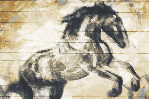 Horse Painted On Wood White Modern Wood Framed Art Print with Double Matting by OnRei