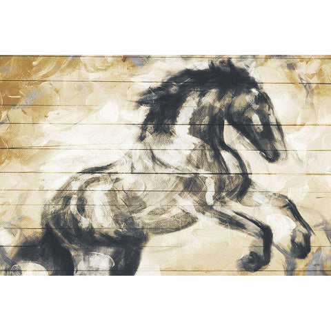 Horse Painted On Wood Gold Ornate Wood Framed Art Print with Double Matting by OnRei