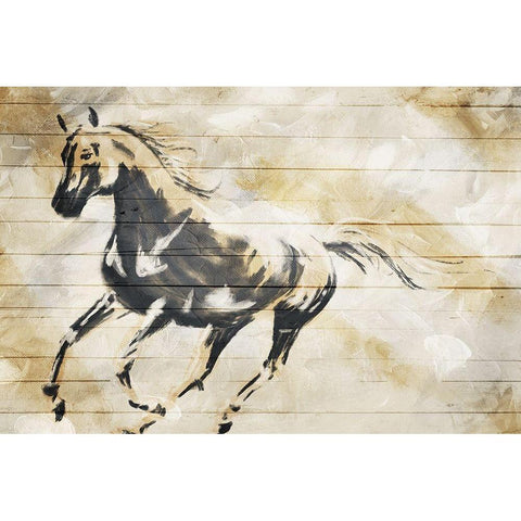 Running Horse Paint On Wood Gold Ornate Wood Framed Art Print with Double Matting by OnRei