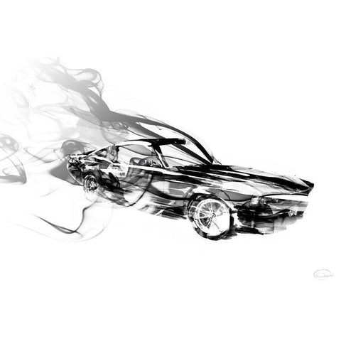 Smokin Car White Modern Wood Framed Art Print by OnRei