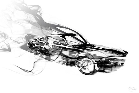 Smokin Car White Modern Wood Framed Art Print with Double Matting by OnRei